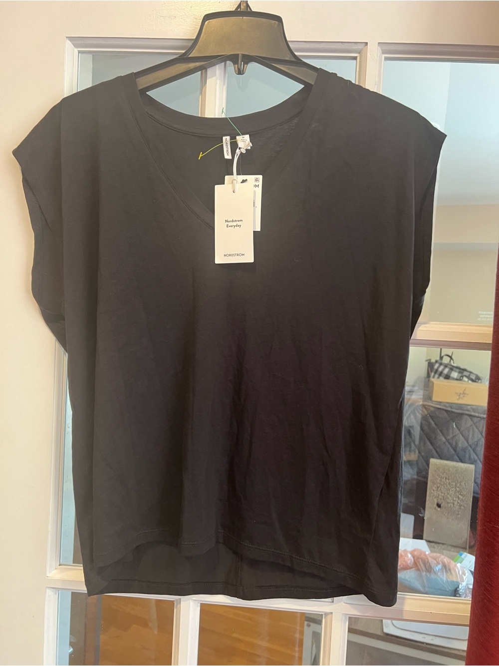 Nordstrom Black V-Neck Short Sleeve Boxy Tee
